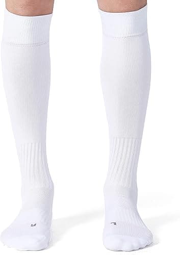SLYK Football Soccer Socks for Men, Youth, Boys Compression Over Knee High Elasticity Performance Athletic Socks (WHITE)