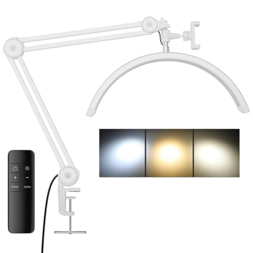 gelpal 3000 Lm Adjustable LED Half Moon Light with Clamp & Task Lamp - Bright, Dimmable Lighting for Office, Crafts, Nails &Salon, Remote Control (CCT,White)
