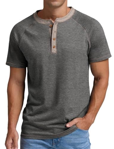 Sailwind Mens Henley Short Sleeve T-Shirt Cotton Casual Shirt Dark Gray