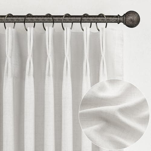 PleatedDrapes Beige White Sheer Linen Curtains 96 Inches Long for Bedroom, Neutral Modern Window Pinch Pleat Living Room Curtain for Sliding Glass Doors Light Filtering with Hooks 40" x 96"x 2Panels