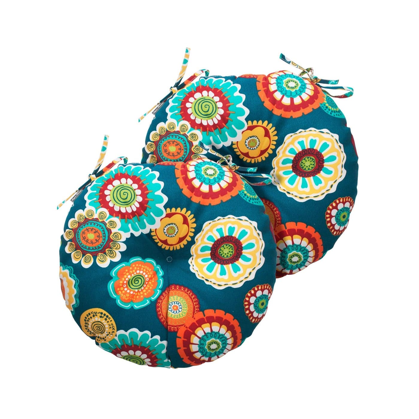 Magpie Fabrics Outdoor Round Bistro Seat Cushions with Ties 15x15x4 Set of 2 Tufted Waterproof Barstool Chair Pads for Patio Home Garden Office Heronsbill Turquoise Green
