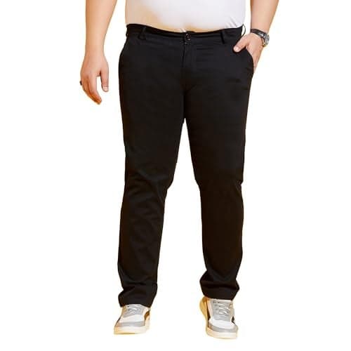 Bigbanana Plus Size Men's Regular Fit Solid Trousers (Lepton-Black,Black,4XL)