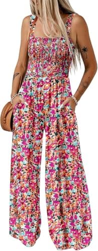 Dokotoo Loose Jumpsuits for Women Overalls Oversized Solid Color Wide Leg One Piece Sleeveless jumpsuit Long Pant Romper with Pockets 2025 Fashion Pink 2 Printed L
