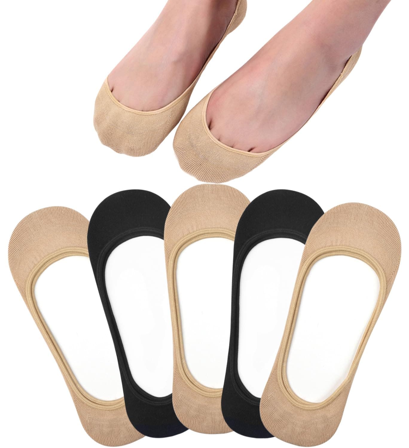Toes Home No Show Socks Womens, Ultra Low Cut Liners Non Slip Footies for Flats Hidden Invisible Boat Summer 5 Pairs