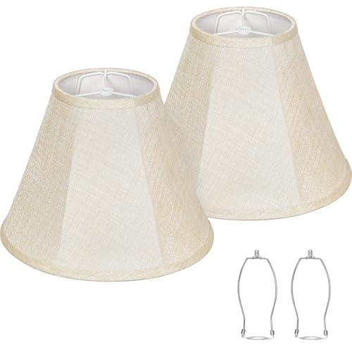 Lamp Shades Set of 2 Champagne Beige Bell Lamp Shades 6 x 13 x 10High Medium Shade Replacement Fabric Natural Linen Hand CraftedSpider Fitter Harp Holders Included Easy Assembly Required