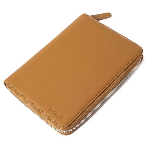 Full Grain Leather Family Passport Holder for 4 Passports RFID Passport Holder and Travel Document Organizer Large Leather Travel Wallet for Families Camel