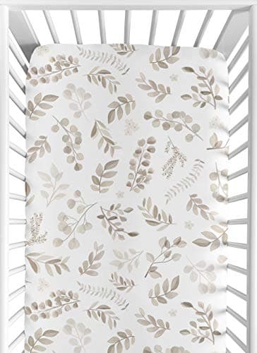 Sweet Jojo Designs Fitted Baby Crib Sheets (Boho Taupe Floral Leaf) for Girls, Infant Nursery, Toddler Bed Room - Standard Size Mattress (Bohemian, Watercolor Botanical, Flower Tropical Garden, Beige)