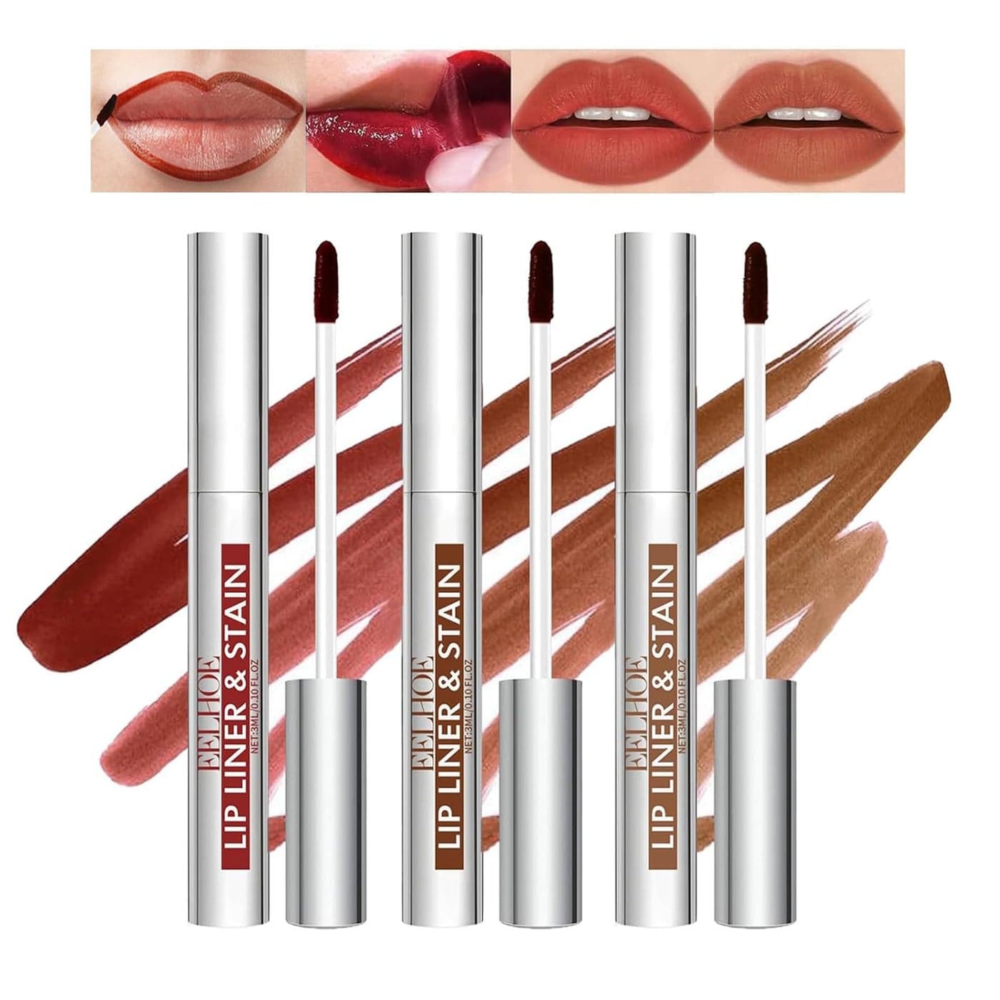 Lip Stain Peel Off 3 Pcs Peel Off Lip Liner Stain Set Lip Tint Stain Peel Off Lip Stains for Women Peel Off Waterproof LongLasting Lip Stain Peel off Tint Tattoo Transferproof No Smudging