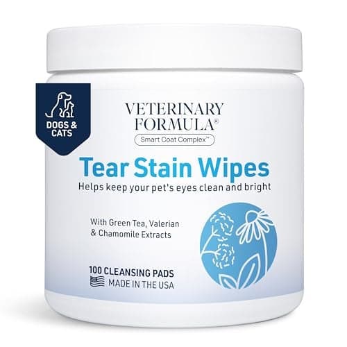 Veterinary Formula Smart Coat Complex Eye Face Wipes for Dogs Cats 100 ct Gently Remove Tear Stains Clean Facial Fur Eye Discharge FragranceFree PreMoistened
