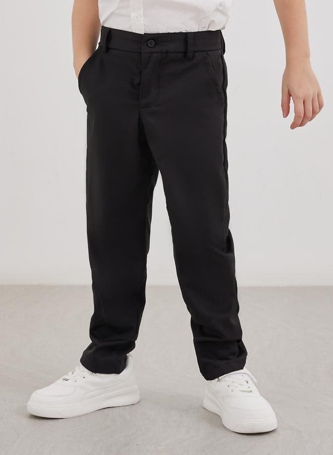 Boys Black Regular Fit Pants With Pockets