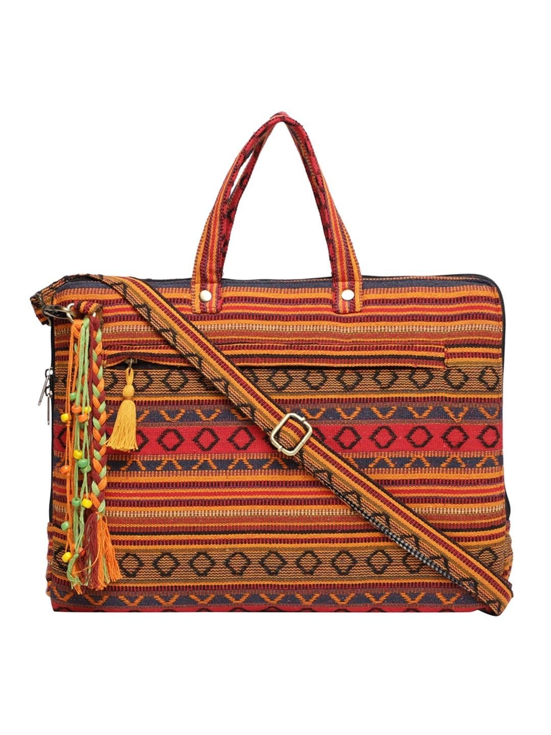 The House of tara Office Laptop Bag for Women | Messenger Bag | Fits Laptops up to 15.6 Inch | Ideal for Office & Travel | Multicolour Embellished Handloom Fabric | MacBook Business Bag for Ladies