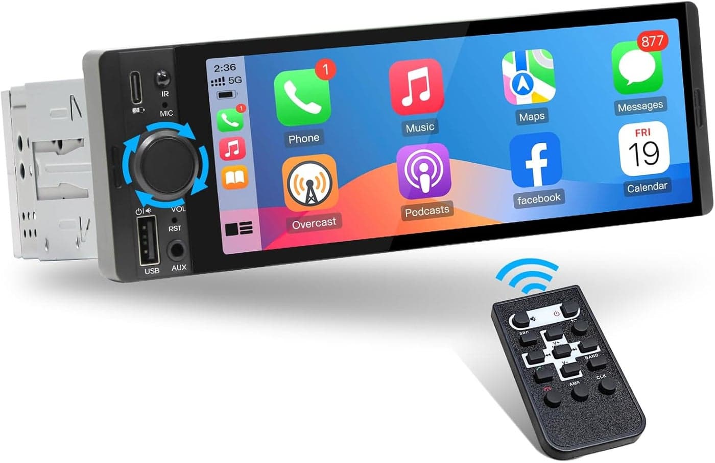 SOUNDKITS Single Din Car Radio with CarPlay - 6.5 Inch IPS Touchscreen Bluetooth Stereo with GPS Navigation