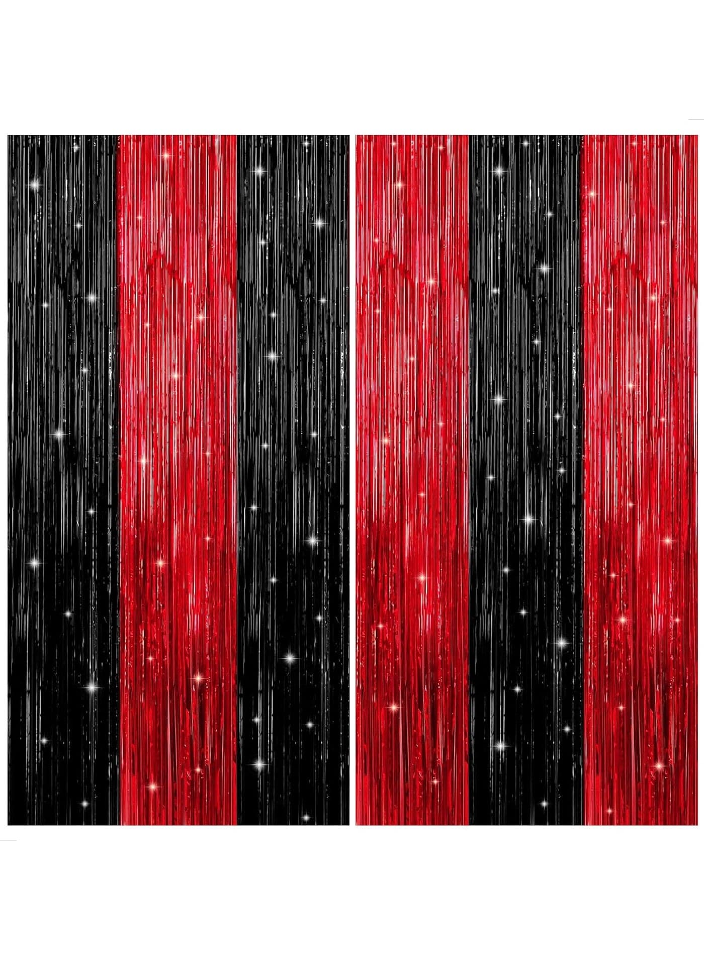 Black and Red Foil Fringe Curtain Pack of 2 for Party Decoration