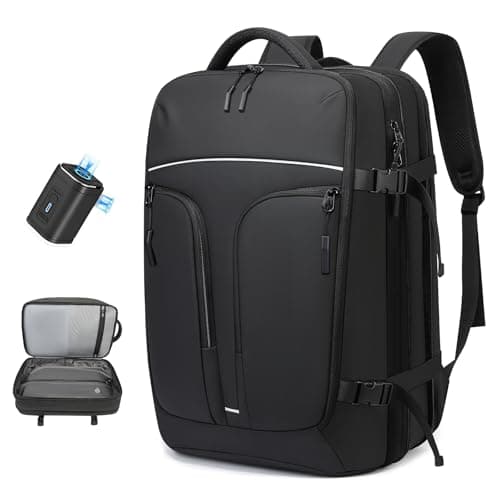 TANGCORLE Vacuum Compression Backpack for Travel 50L Expandable Backpack with Pump 17 inch Laptop Backpack Luggage Flight Approved with Vacuum Compression System