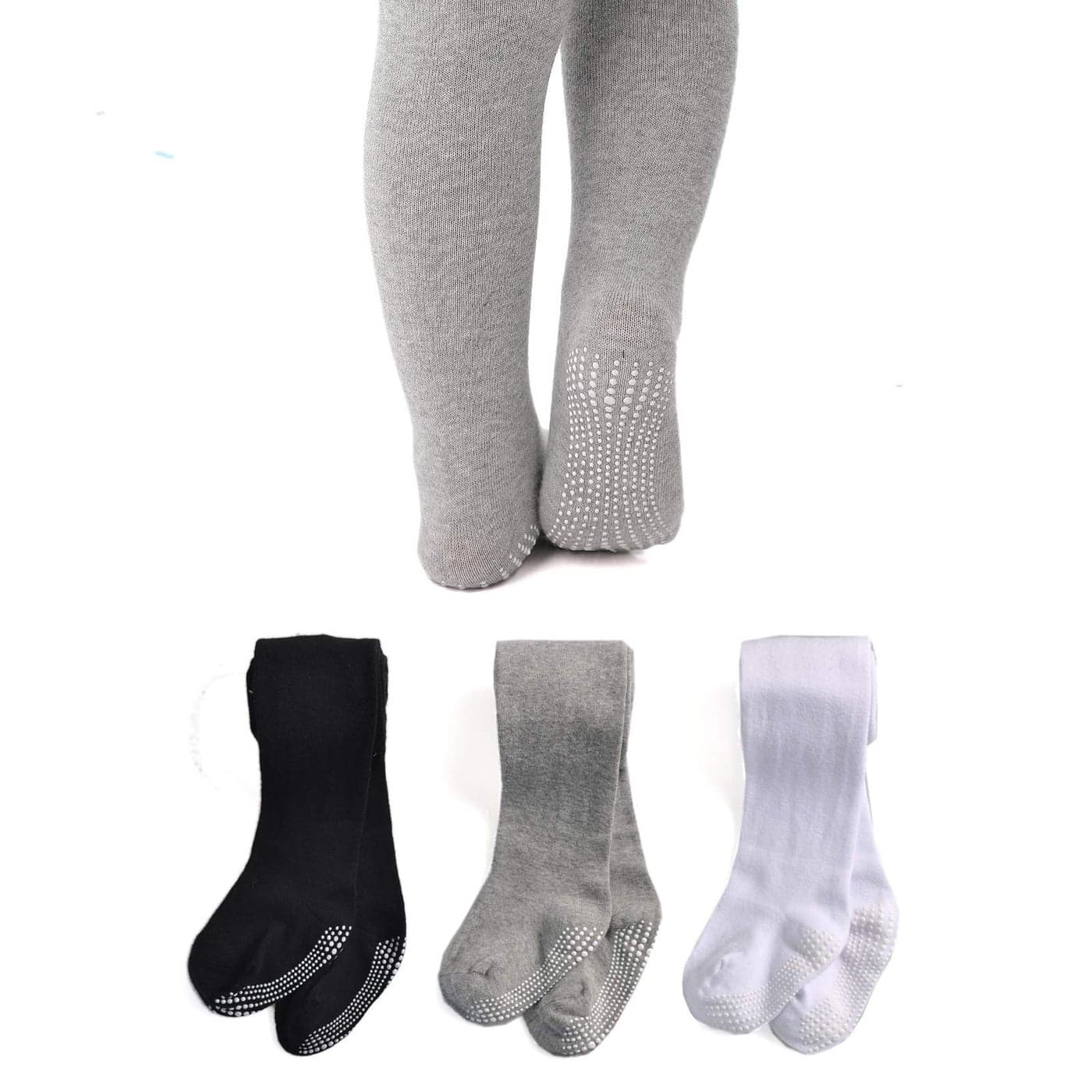 EPEIUS Baby Tights Seamless Non SlipSkid Leggings Newborn Girl Cotton Stockings Baby Boy Footed Pants Pantyhose for 03 Months3 Pair PackBlackWhiteGrey