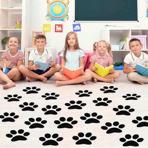 ReliThick 30 Pcs Paw Print Floor Decal 75 Large Pawprints Wall Cling Self Adhesive Footprint Floor Cling Window Stickers Wall Decal for Bedroom Living Room DecorBlack
