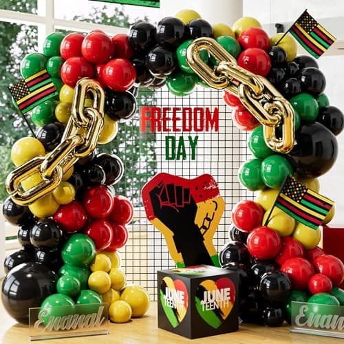 Enanal Juneteenth Balloon Garland Arch Kit 167pcs Happy Juneteenth Day Balloons for Africa American Independence Freedom Day Decoration Black History Party Supplies