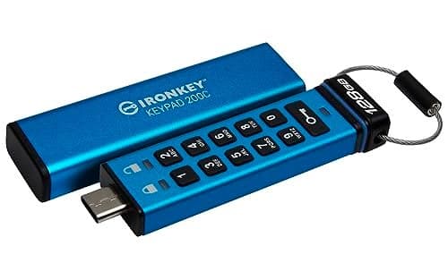 Kingston Ironkey Keypad 200 USBC 128GB Encrypted Flash Drive OS Independent FIPS 1403 Level 3 XTSAES 256bit BadUSB and Brute Force Protection MultiPin Option IKKP200C128GB