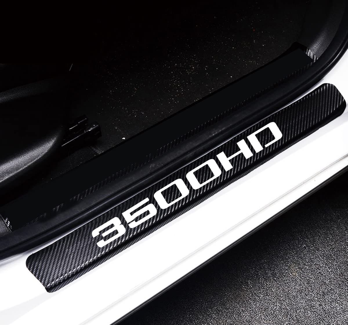 MAXDOOL 4Pcs Car Door Sill Protector Reflective 4D Carbon Fiber Sticker Decoration Door Entry Guard Door Sill Scuff Plate Stickers Compatible with Sierra 3500HD White