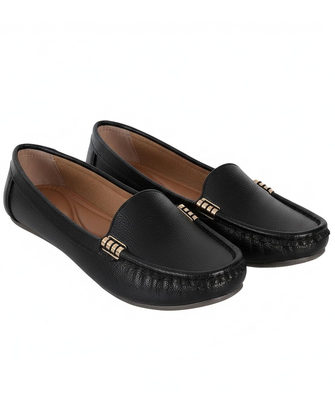 Pluxh Women Ballet Flats | Slip-On Casual & Formal Shoes | Elegant Metal Accent Design, Soft Cushioned Insole with Flexible Anti-Slip Sole | Office Wear, Daily Use & Travel Footwear | UK 4 Black