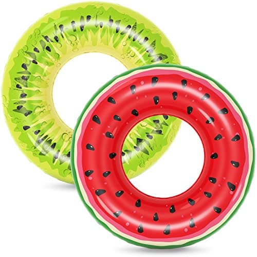 Jasonwell Inflatable Pool Floats Kids 2 Pack Floaties Pool Tubes Swim Rings Fruit Water Floaty Watermelon Kiwi Inflatable Pool Toys Float for Swimming Pool Party Lake Beach Adults