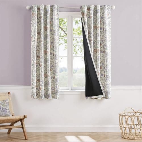 Vangao Purple Nursery Curtains for Girls Room Floral Blackout Curtains 63 Inch Length Farmhouse Drapes for Bedroom Room Darkening Flower Patterned Window Treatment for Kids Set of 2