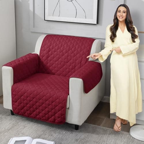 HOKIPO 'UrbanQuilt' 1 Seater Quilted Polyester Sofa Cover Mat, 60x184 cm, Maroon (AR-4663-M3)