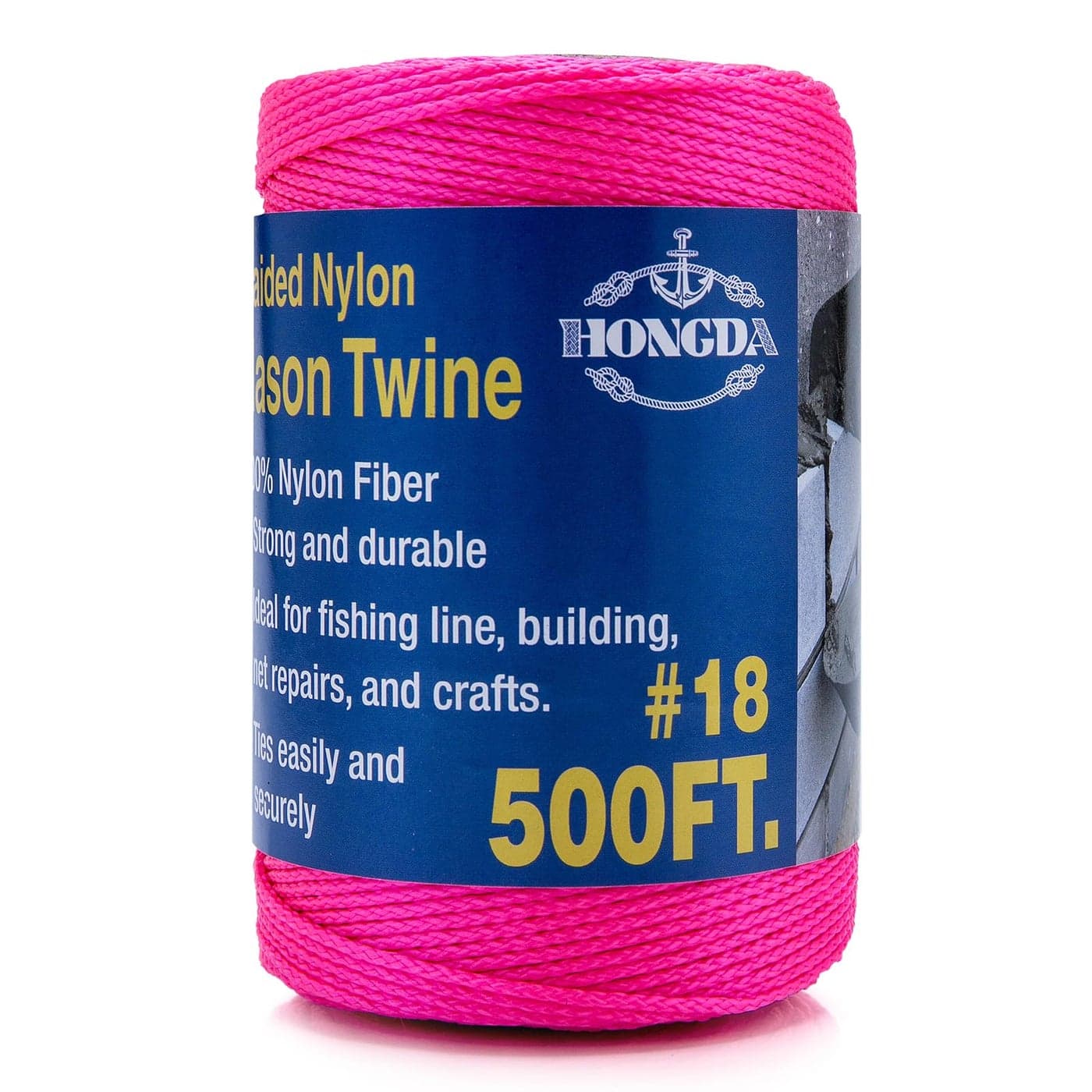 HONGDA Nylon Twine 500 Feet 18 Braided Nylon Mason line String Perfect for Masonry Jobs and for The Layout of General Construction Gardening DIY Project Fluorescent Pink