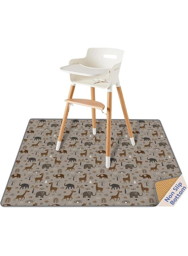 Blissful Diary Baby Splat Mat for Under High Chair, 51 x 51 Inch Splash Mat, Waterproof and Washable Spill Mat, Anti-Slip Floor Protector, Elephant&Giraffe
