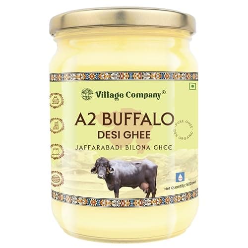 Village Company A2 Buffalo Desi Ghee 500ML | Ghee Vedic Bilona Method | Organic Pure Natural | Two Way Curd Churned - Best Farm Fresh Grass Fed Cattle Milk | India Lab Certified | Glass Jar Half Litre