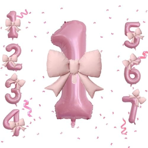 40 Inch Pink Number Balloons 21 Inch Pink Bow Balloons Pink 1 Balloon for One Year Old Birthday Decorations Party Decorations