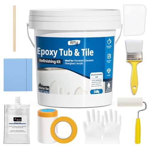 verny Tub and Tile Epoxy Paint- 2K Bathroom Refinishing Kit, Durable Tub Paint, Waterproof, Quick-Dry, Easy Scraper&Brush Application for Bathtubs, Tiles, and Sinks, Bright Gloss White-1 Bathtub Size