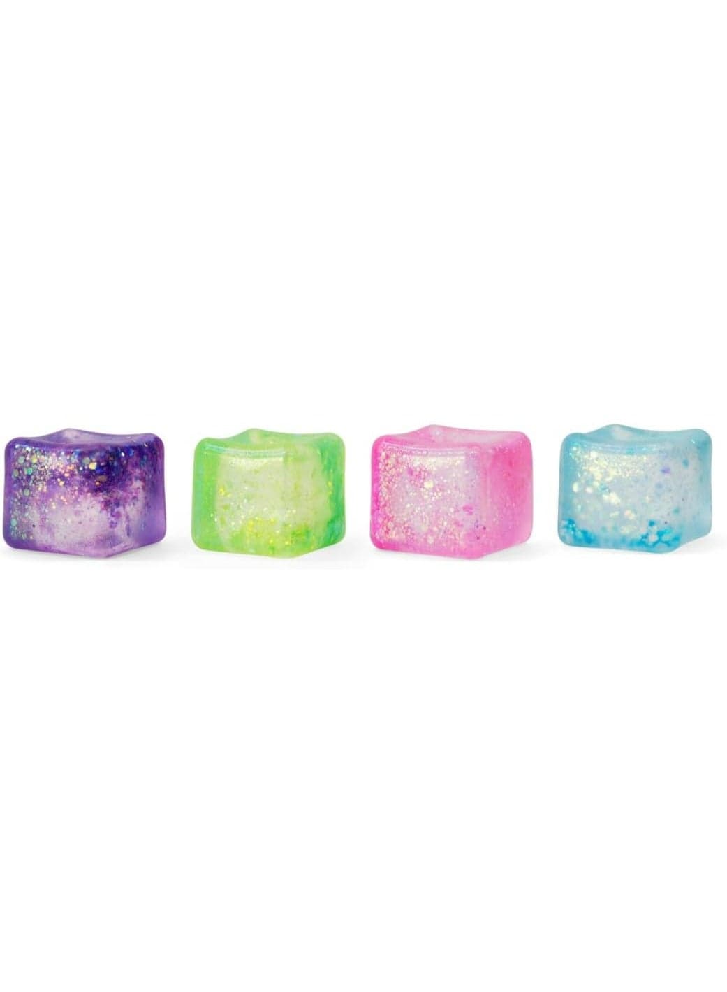 Squeeze Cube Semi-Transparent Squishy Glitter Cube Toy for Kids and Adults, Soft Antistress Fidget, Squeeze, Pull, Smash, 4 Bright Colors, Sensory Play Gift