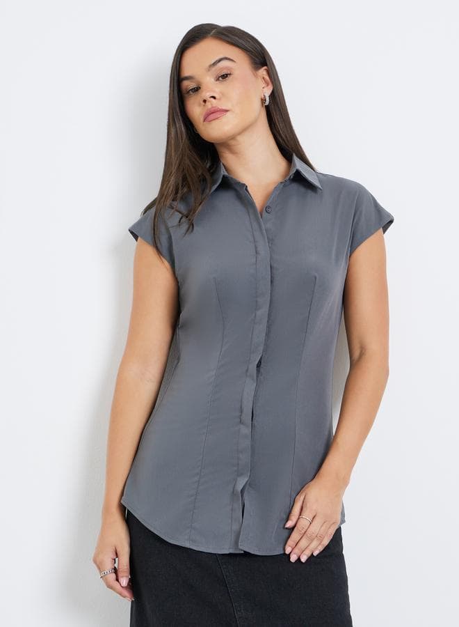 Styli Solid Spread Collar Longline Shirt