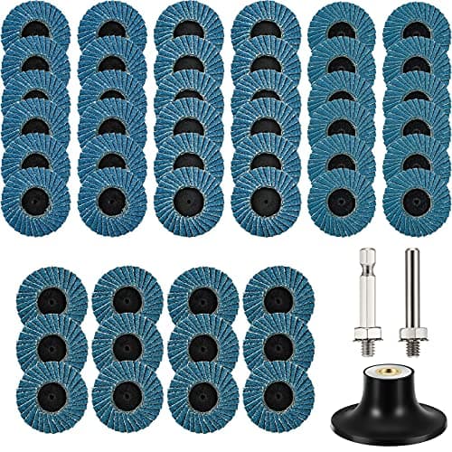 Hotop 48 Pcs 2 Inch Flap Disc Roll Lock Sanding Disc 40/60/80/120 Grit Assorted Grinding Wheels with 1 Pcs 1/4 Inch Holder Surface Grinding Disc for Die Grinder Polish Burr Finish Rust Paint Removal
