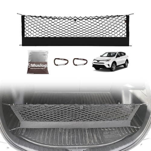 Muslogy Trunk Cargo Net Compatible with Toyota RAV4 20132018 Accessories SUV Sedan Cargo Organizer Storage Net with Heavy Duty Carabiners