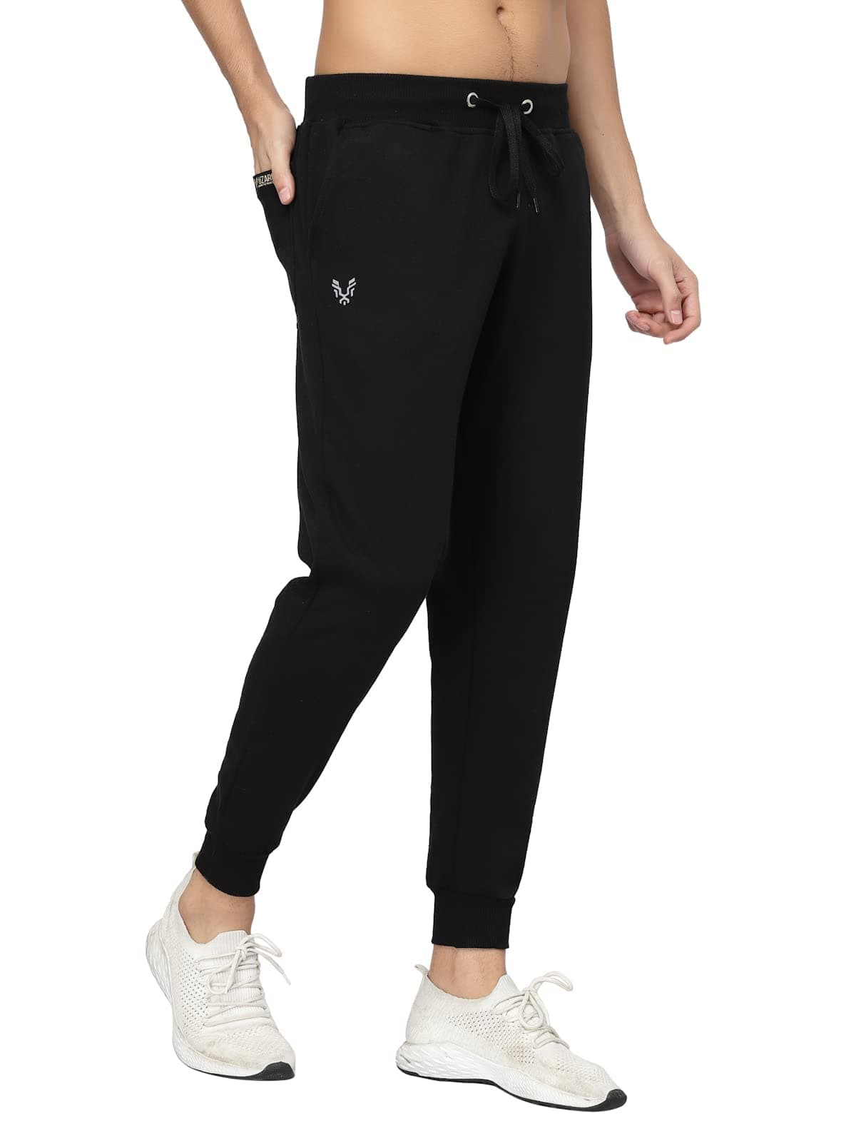 UZARUS Men's Cotton Regular Fit Joggers Track Mid Rise Pants with 2 Pockets (Large, Black)