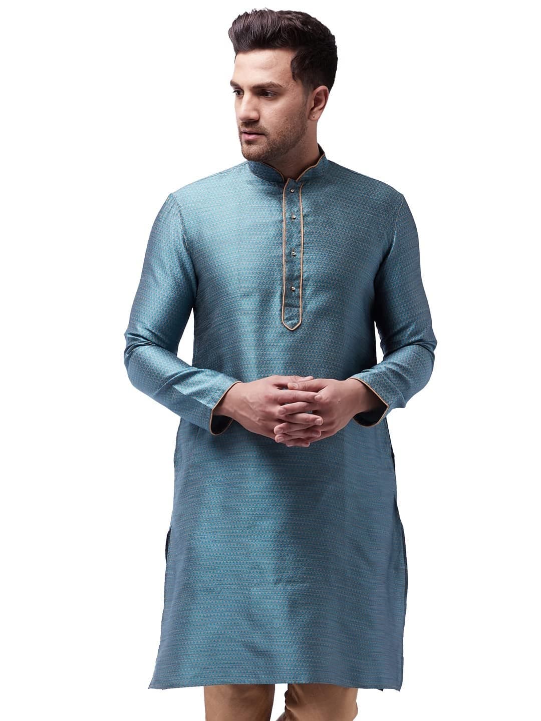 VASTRAMAY Men's Aqua Cotton Silk Blend Kurta_VASMK047AQ_40