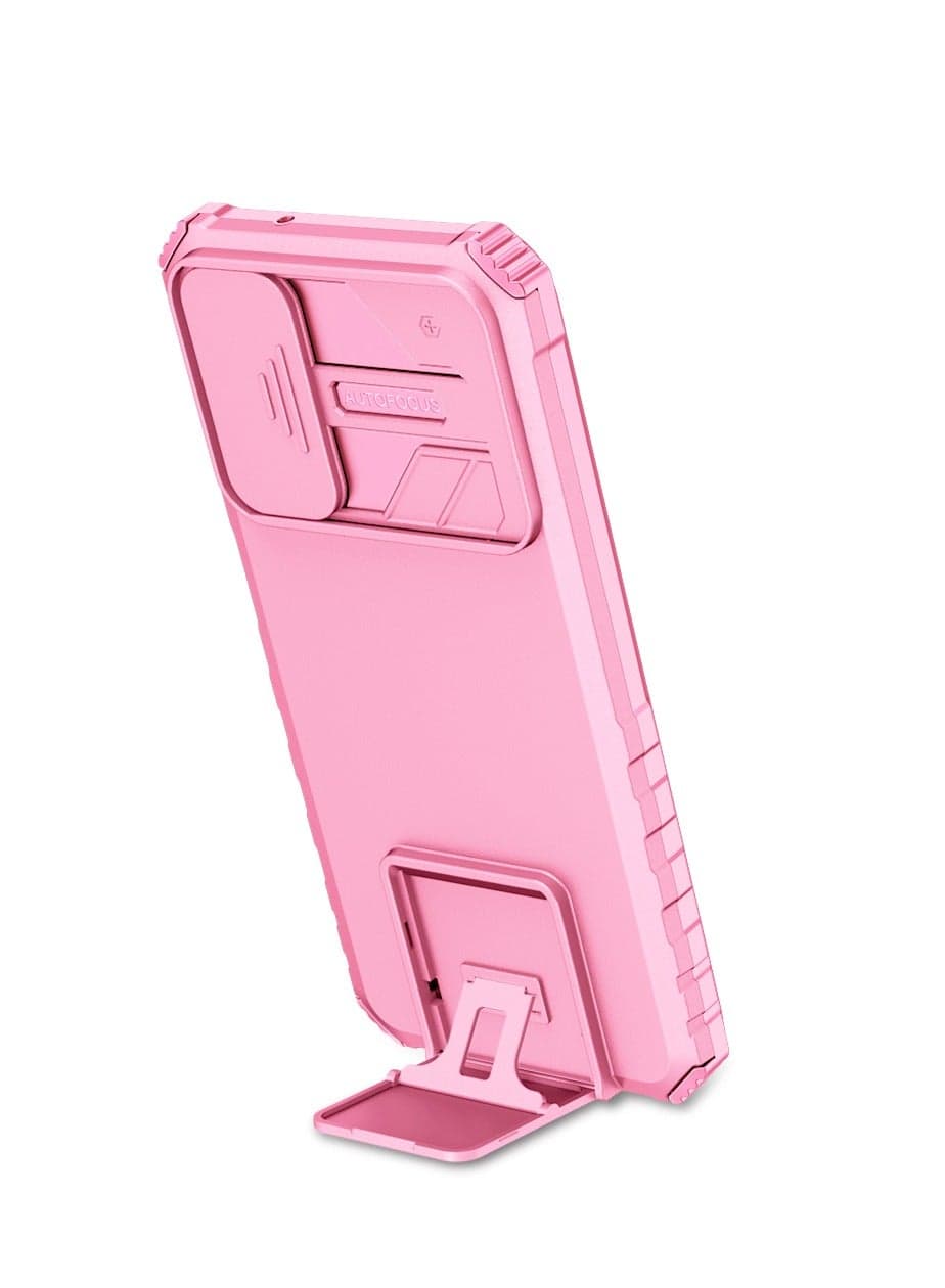 Vivo Y72 5G/ Y53S Pink Mobile Phone Case Cover, Innovative Telescopic Bracket, Sliding Protection Camera Window, Bumper Shockproof Phone Back Cover