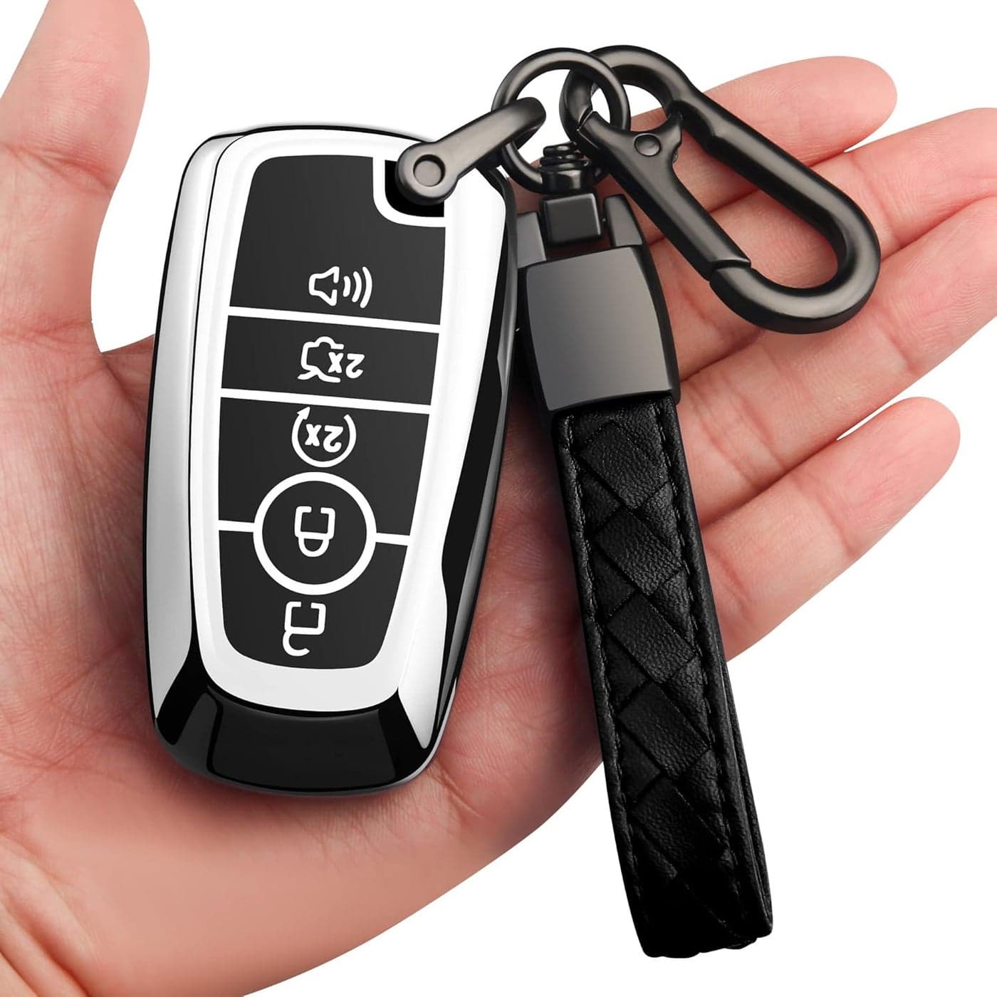 Sindeda Premium Soft TPU Key Fob Cover for Ford with Keychain - Silver
