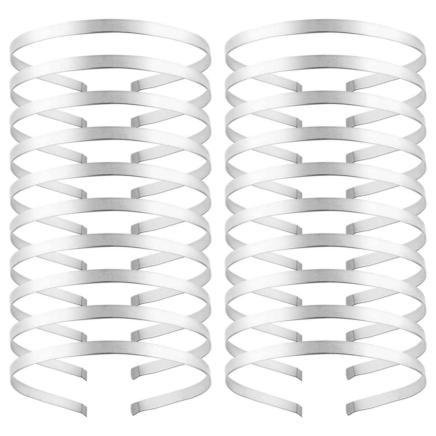 Lawie 20 Pack Bulk 7 MM Thin Silver Black Plain Blank Hard Wire Metal Headbands Base Hair Bands Clasps Tiara DIY Crafting Accessories for Women Silver