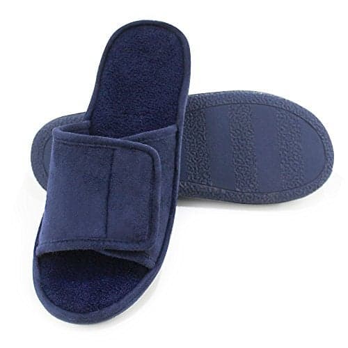 Magtoe Men's Open Toe Slippers - Adjustable Closure Strap Indoor Slides Memory Foam Summer Micro Suede Home Slippers, Blue, Medium(9-10)
