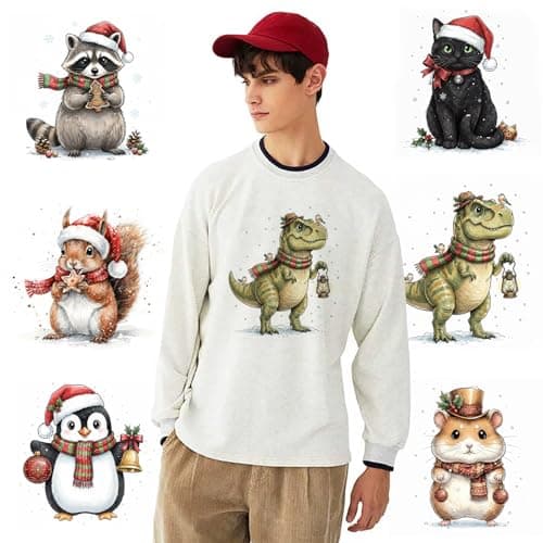 6 Sheet Christmas Animal DTF Transfers 945x945in Heat Transfer Decals for TShirts Apparel Customization Iron On Patches for DIY Craft Supplies Unique Gift for Family