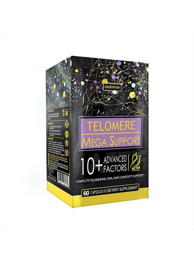 Telomere Mega Support with 10+ Factors, Non-GMO, Telomerase and DNA Supplement for Energy, Memory and Anti-Aging, Made in USA, 60 Count