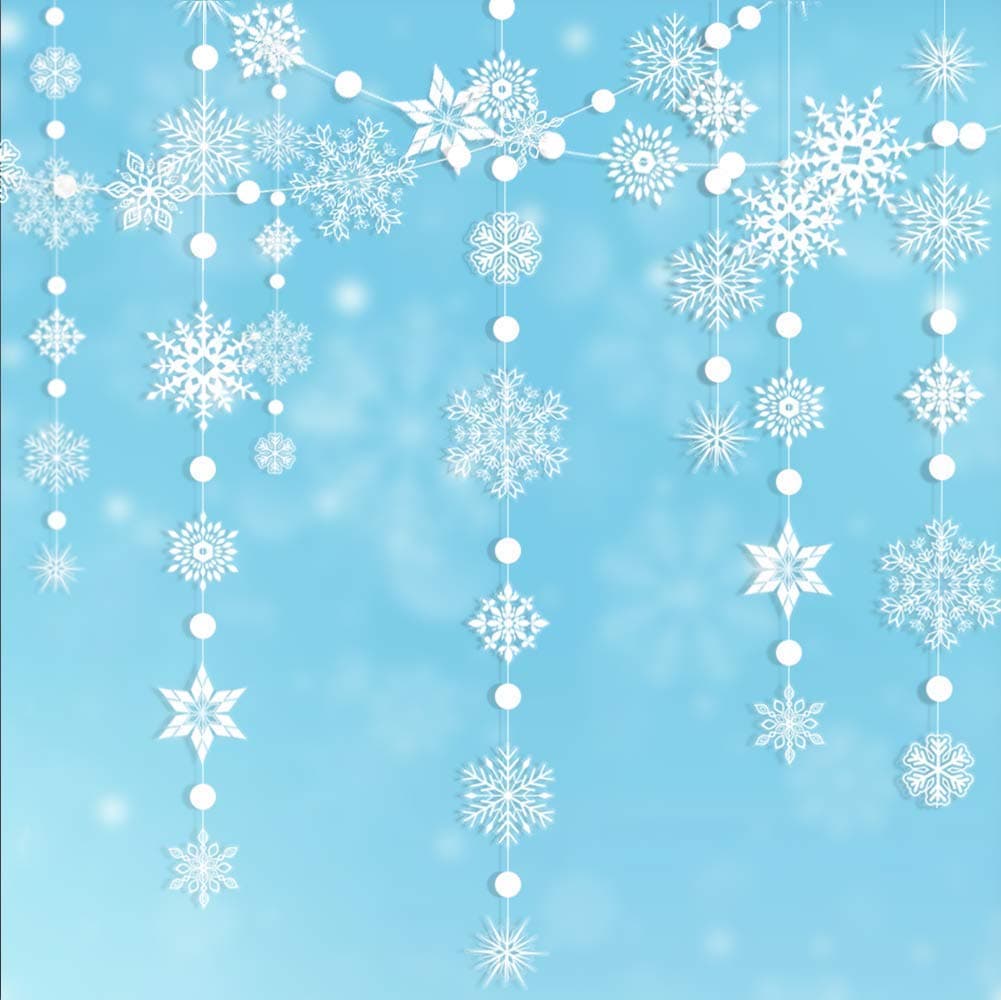 Decor365 Winter Wonderland White Snowflake Garlands Kit Hanging Snow Flake Decorations Banner Backdrop for Christmas Frozen Birthday New Year Wedding Baby Shower Winter Theme Party Supplies