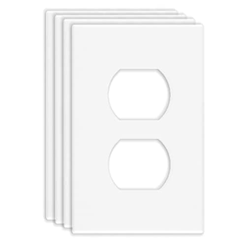 MLLIZH 1-Gang Screwless Decorative Wall Plates, stander-Size Unbreakable Thermoplastic Faceplate Cover for Decorator Receptacle Outlet Switch, White (4 Pack, Single Duplex-White)