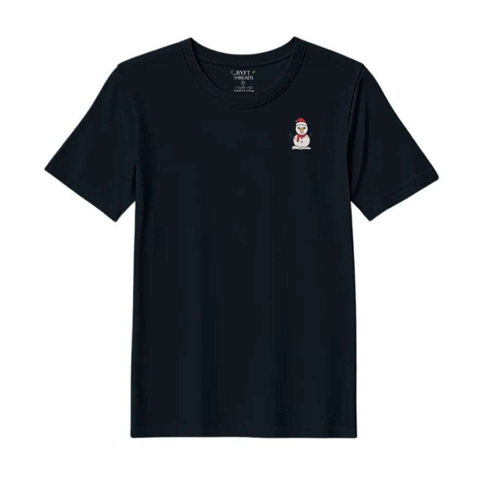 Threads XXL Black Polycotton T-Shirt - Christmas "Classic Snowman with Red Scarf" Embroidered Design, Premium Holiday Collection