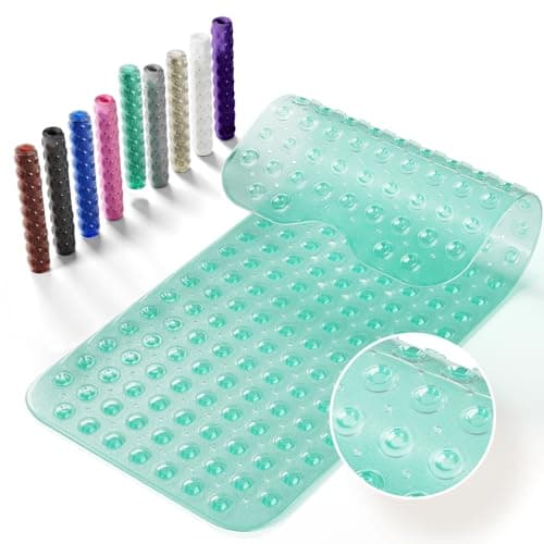 Krussier Non-Slip Bath Tub Mat, 39x16 Inch Extra Large Shower Mat with Drain Holes & Suction Cups, Machine Washable, Clear Green