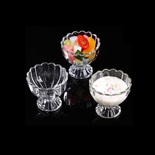 Kshavi Flower Cut Ice-Cream Bowl Custard Candy Salad Soup Dessert Serving Bowls Glass Dessert Bowls, Milkshake, Fruit and Pudding Glass Serving Bowls, Set of 6 Perfect for Home, Restaurants, 140 ml