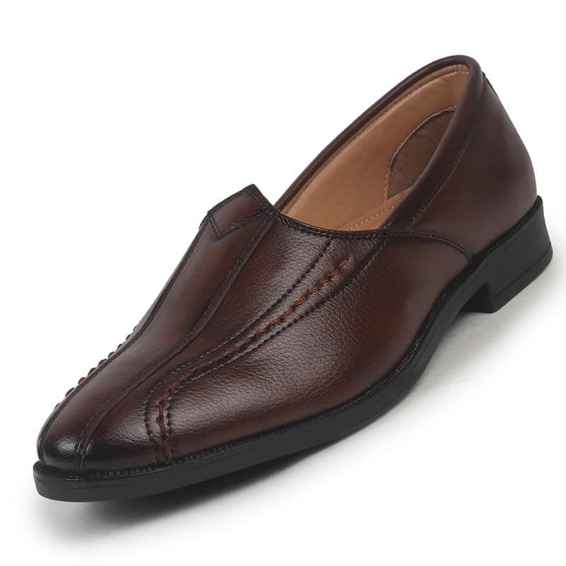 FAUSTO FST FOSME-2127 BROWN-43 Men's Brown Broad Feet Traditional Wedding Slip On Ethnic Juttis and Mojaris|Party Slip On Evening Shoes|Striped Textured Mojaris (9 UK)